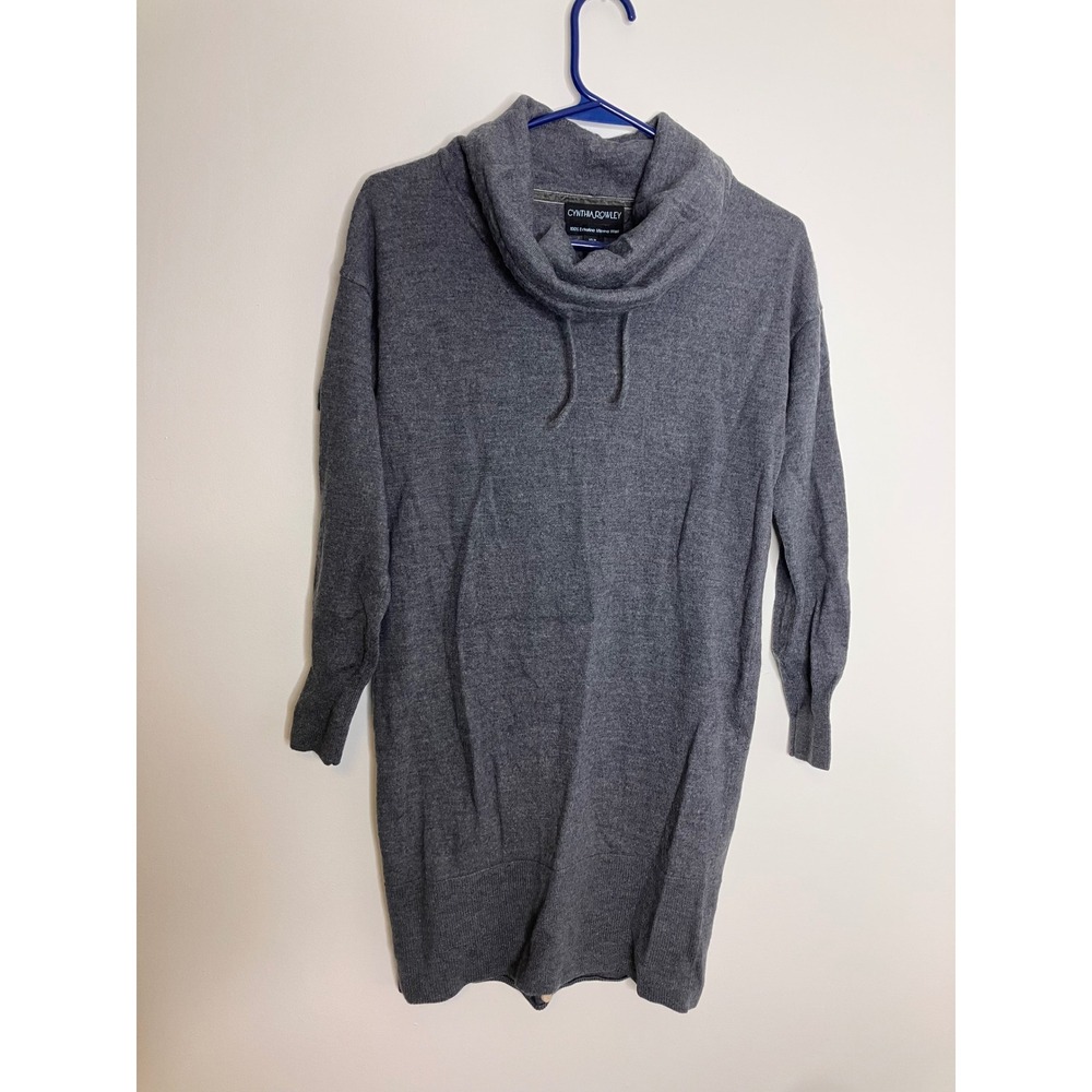 Cynthia Rowley Sweater Dress Womens M Gray Excellent Merino Wool Cowl Neck